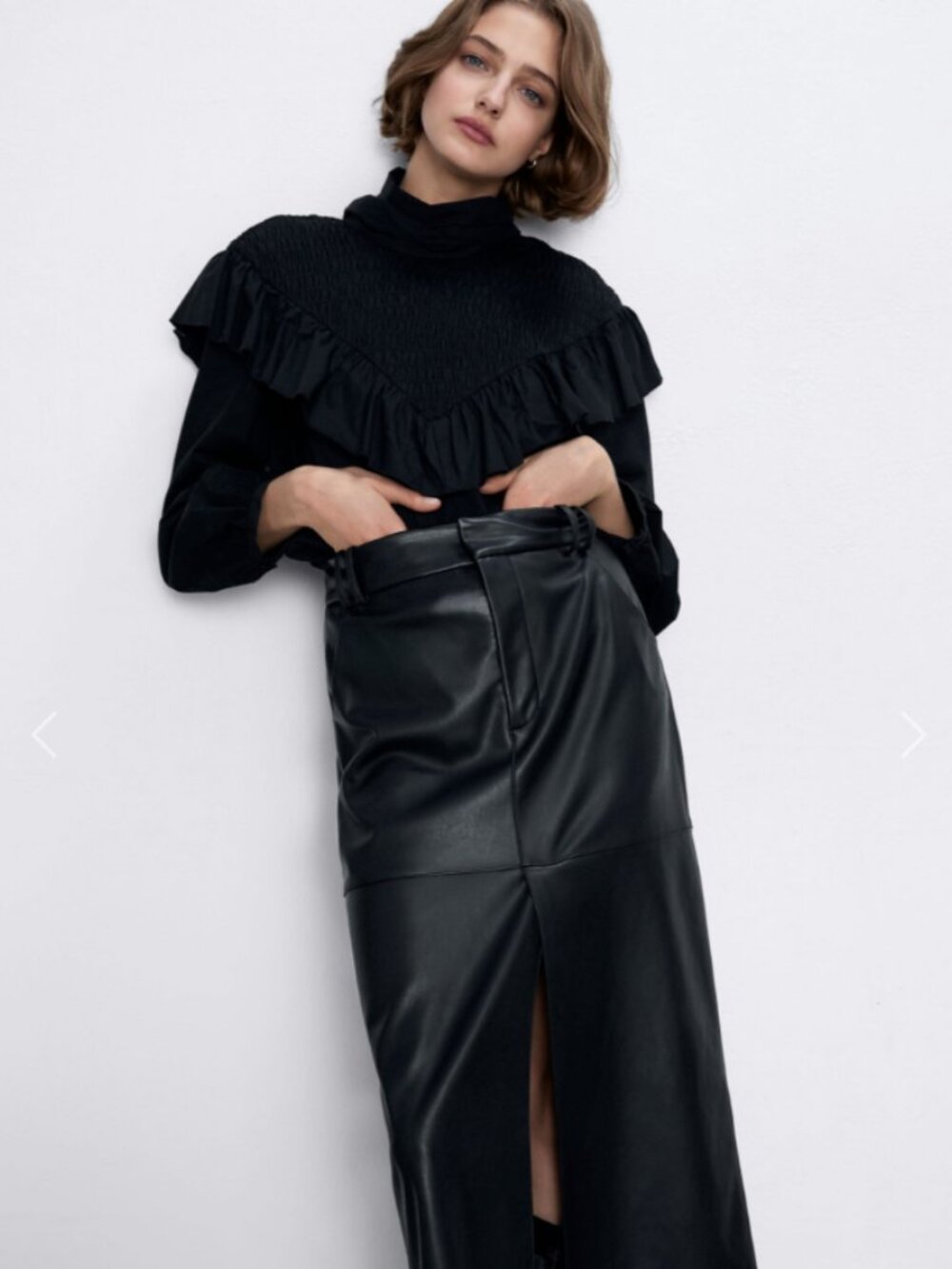 Zara Black Faux Leather Midi Pencil Skirt w/ Belt Loops Size XXL